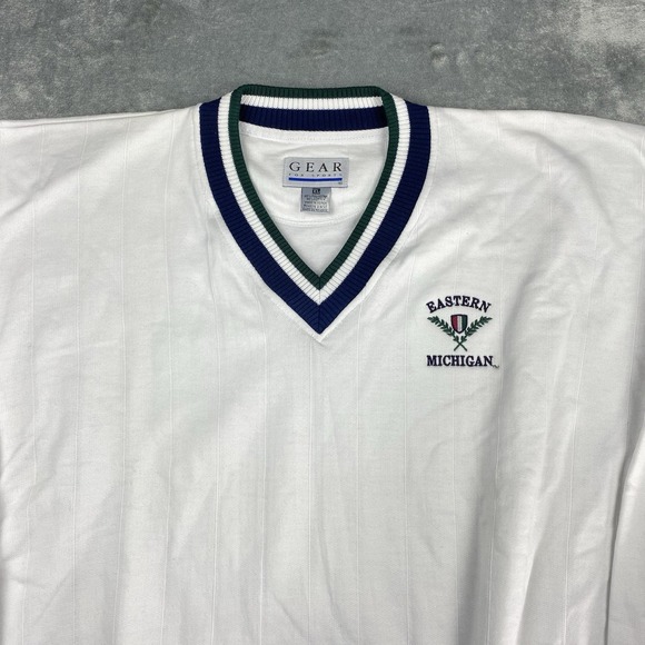 Vintage Eastern Michigan Sweatshirt Mens XL White Varsity V Neck Gear for Sports - Picture 6 of 14